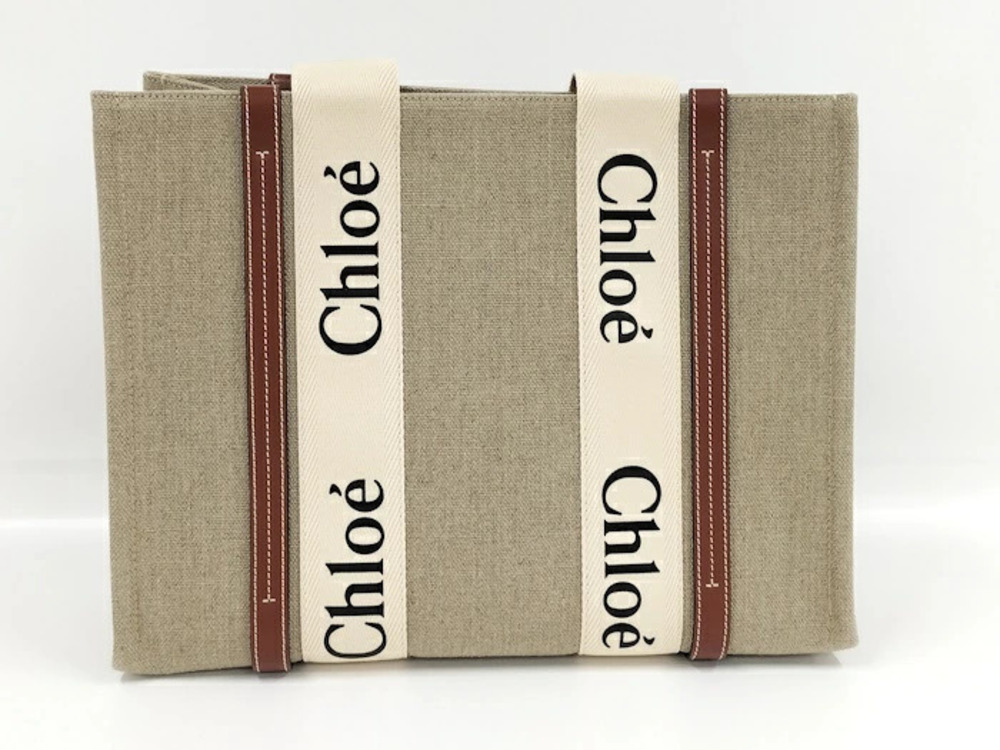 Chloe Tote Beige Woody Bag Canvas Tan
